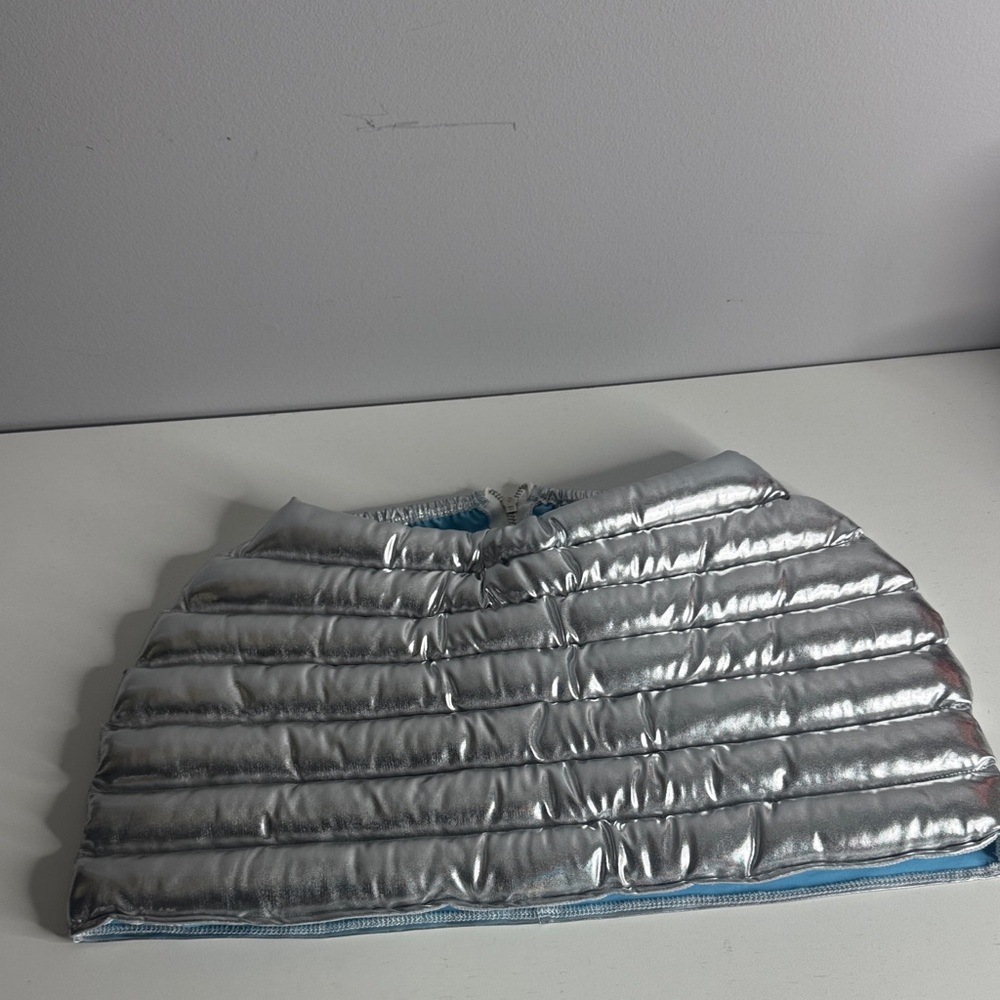 Silver Metallic Padded Puffer Mini Skirt size L